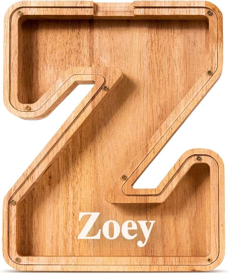 Handgefertigte Holz-Spardose in Buchstabenform (personalisierbar)