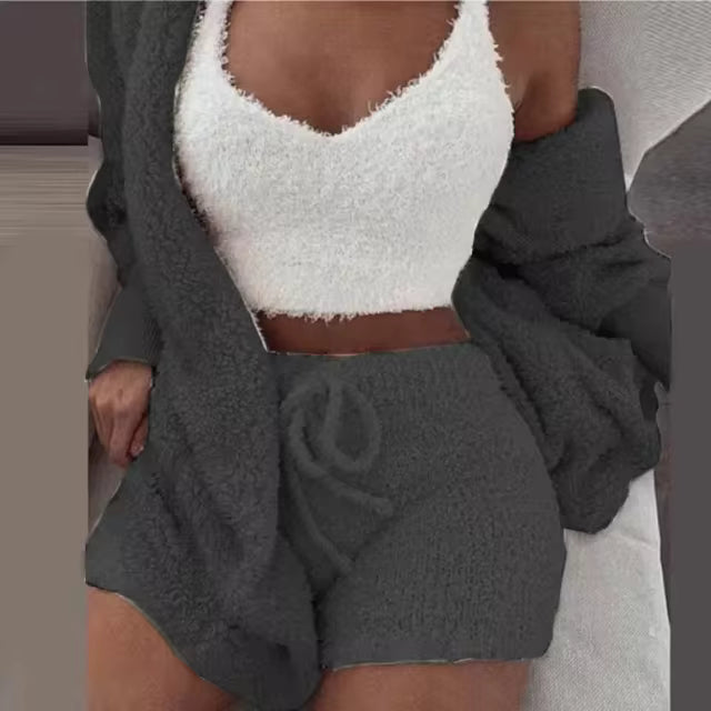 Kuscheliges Pyjama Set aus gestrickten Sherpa-Gewebe (3-teilig)