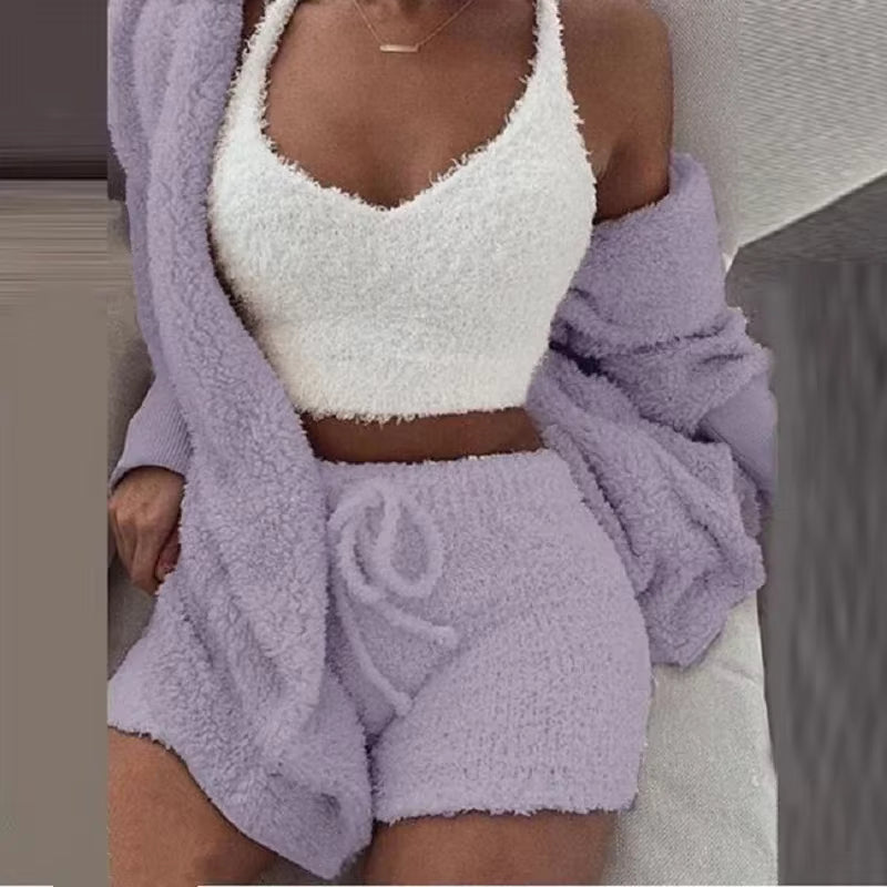 Kuscheliges Pyjama Set aus gestrickten Sherpa-Gewebe (3-teilig)