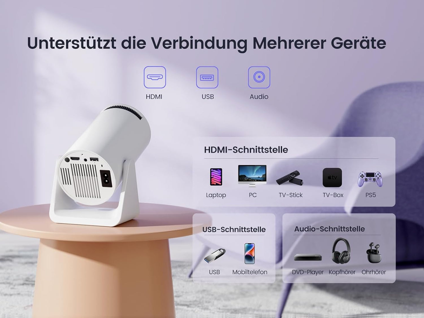 Portabler HD Smart-Projektor
