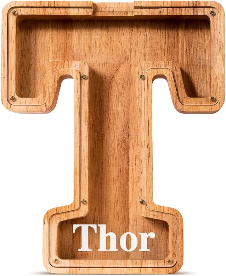 Handgefertigte Holz-Spardose in Buchstabenform (personalisierbar)