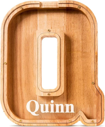 Handgefertigte Holz-Spardose in Buchstabenform (personalisierbar)