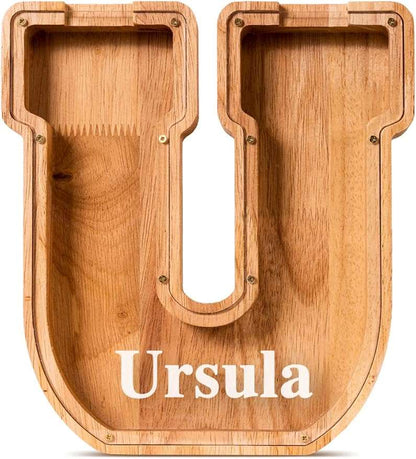 Handgefertigte Holz-Spardose in Buchstabenform (personalisierbar)