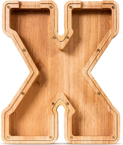 Handgefertigte Holz-Spardose in Buchstabenform (personalisierbar)