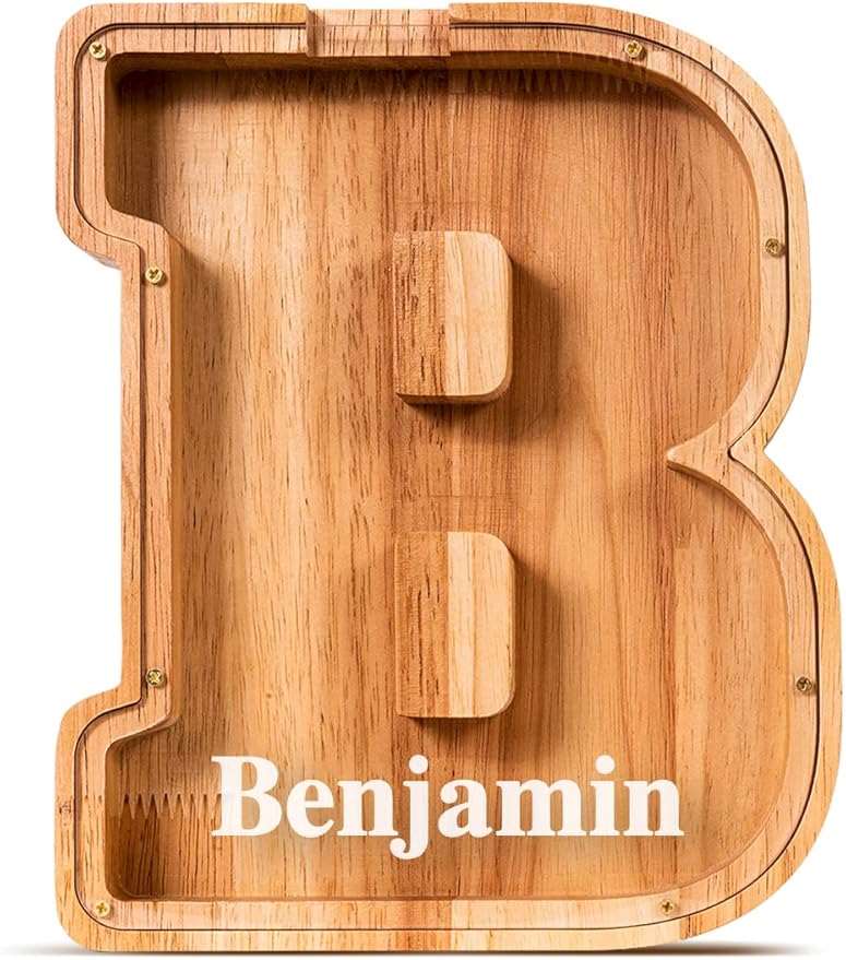 Handgefertigte Holz-Spardose in Buchstabenform (personalisierbar)