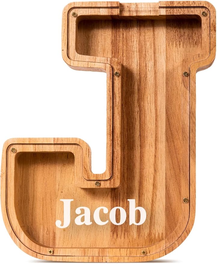 Handgefertigte Holz-Spardose in Buchstabenform (personalisierbar)
