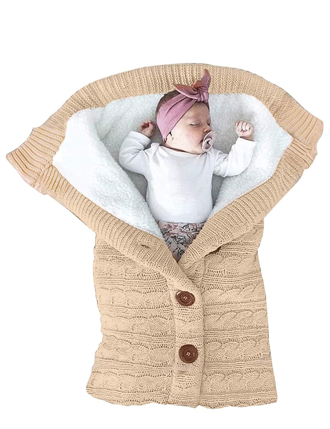 Gestrickter Baby-Schlafsack mit Sherpa-Innenfutter