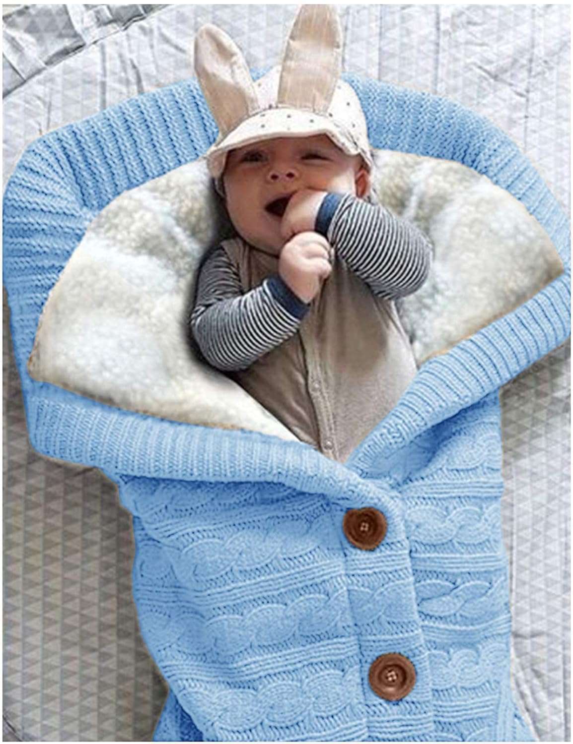 Gestrickter Baby-Schlafsack mit Sherpa-Innenfutter