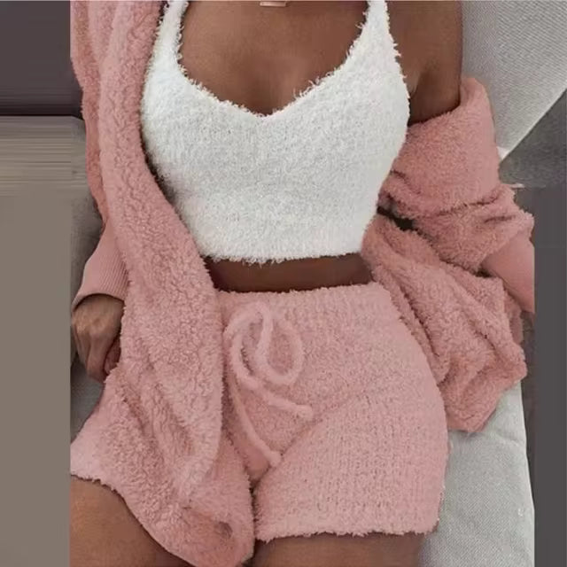 Kuscheliges Pyjama Set aus gestrickten Sherpa-Gewebe (3-teilig)