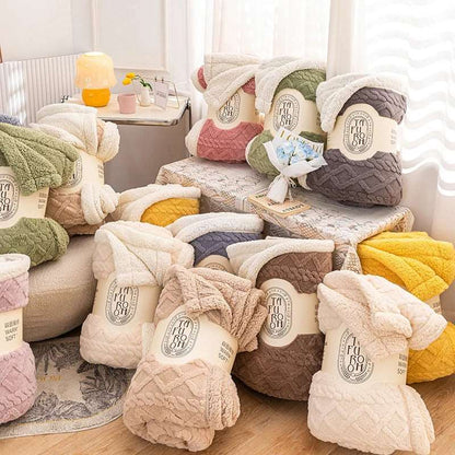 Gestrickte Sherpa Decken - gefüttert & mit Plüschinnenseite