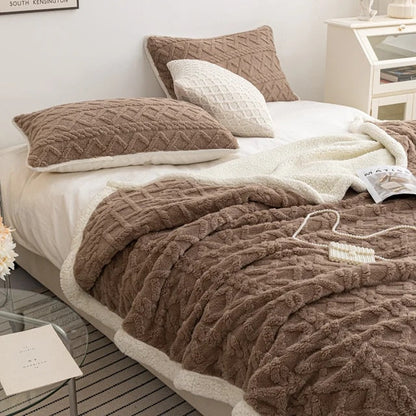 Gestrickte Sherpa Decken - gefüttert & mit Plüschinnenseite