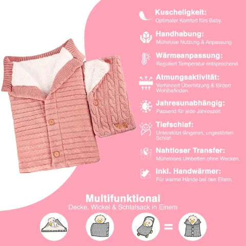 Gestrickter Baby-Schlafsack mit Sherpa-Innenfutter