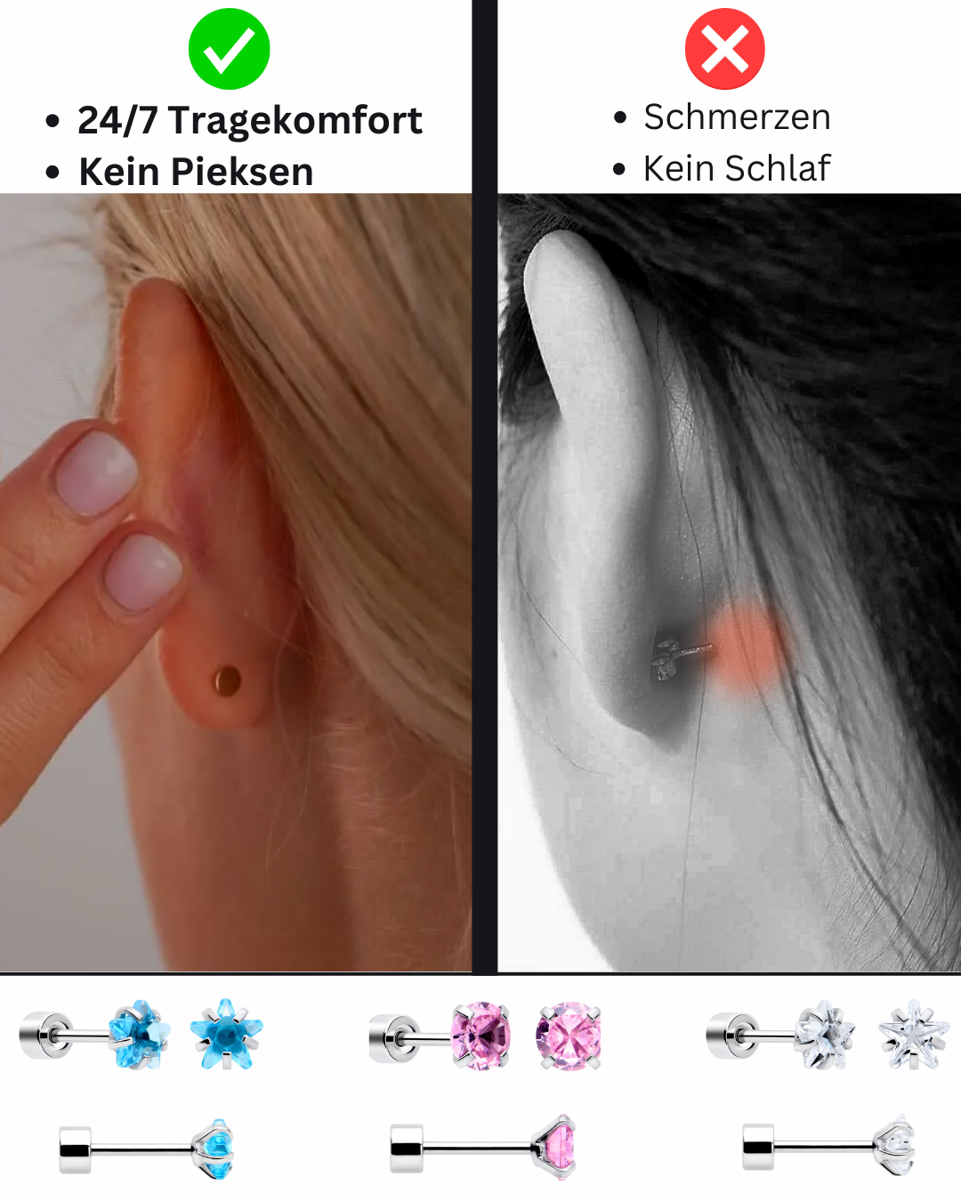 Ohrstecker mit flacher Rückseite