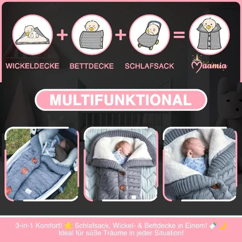 Gestrickter Baby-Schlafsack mit Sherpa-Innenfutter